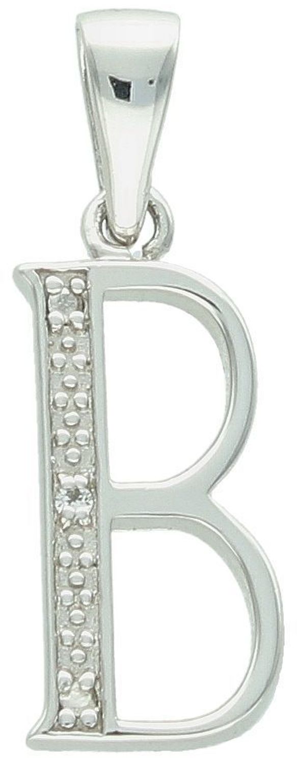 Literka srebrna próba 925, B zdobiona cyrkoniami AP17-0203 B Subtelna zawieszka w kształcie literki B, wykonana z wysokiej jakości srebra próby 925 i ozdobiona błyszczącymi cyrkoniami. 1.jpg